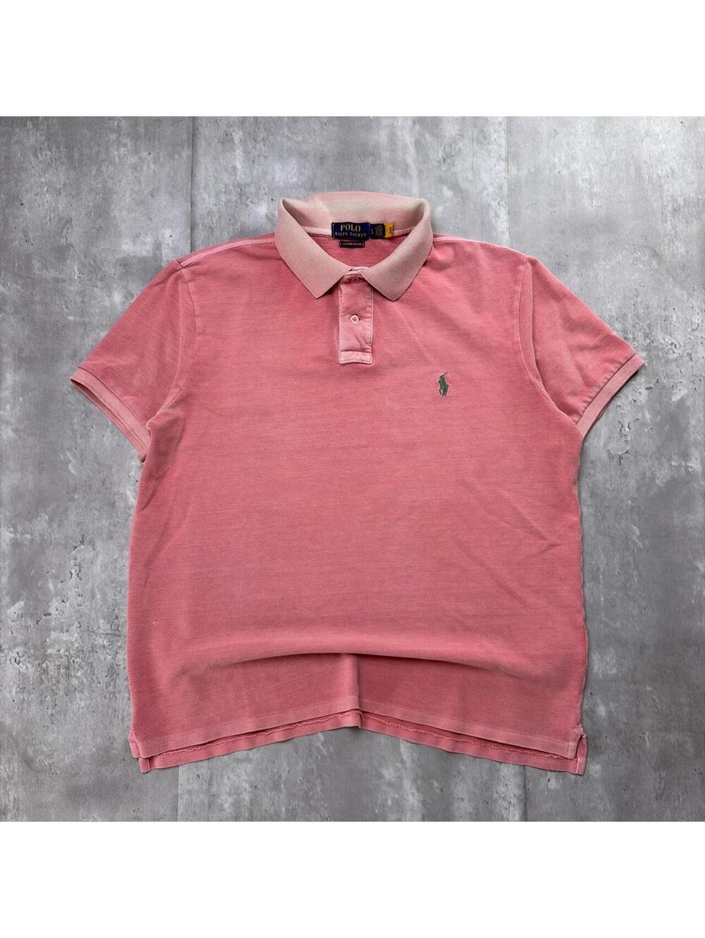 Y2K Coral Polo Ralph Lauren Grunge Dyed Faded Polo Shirt